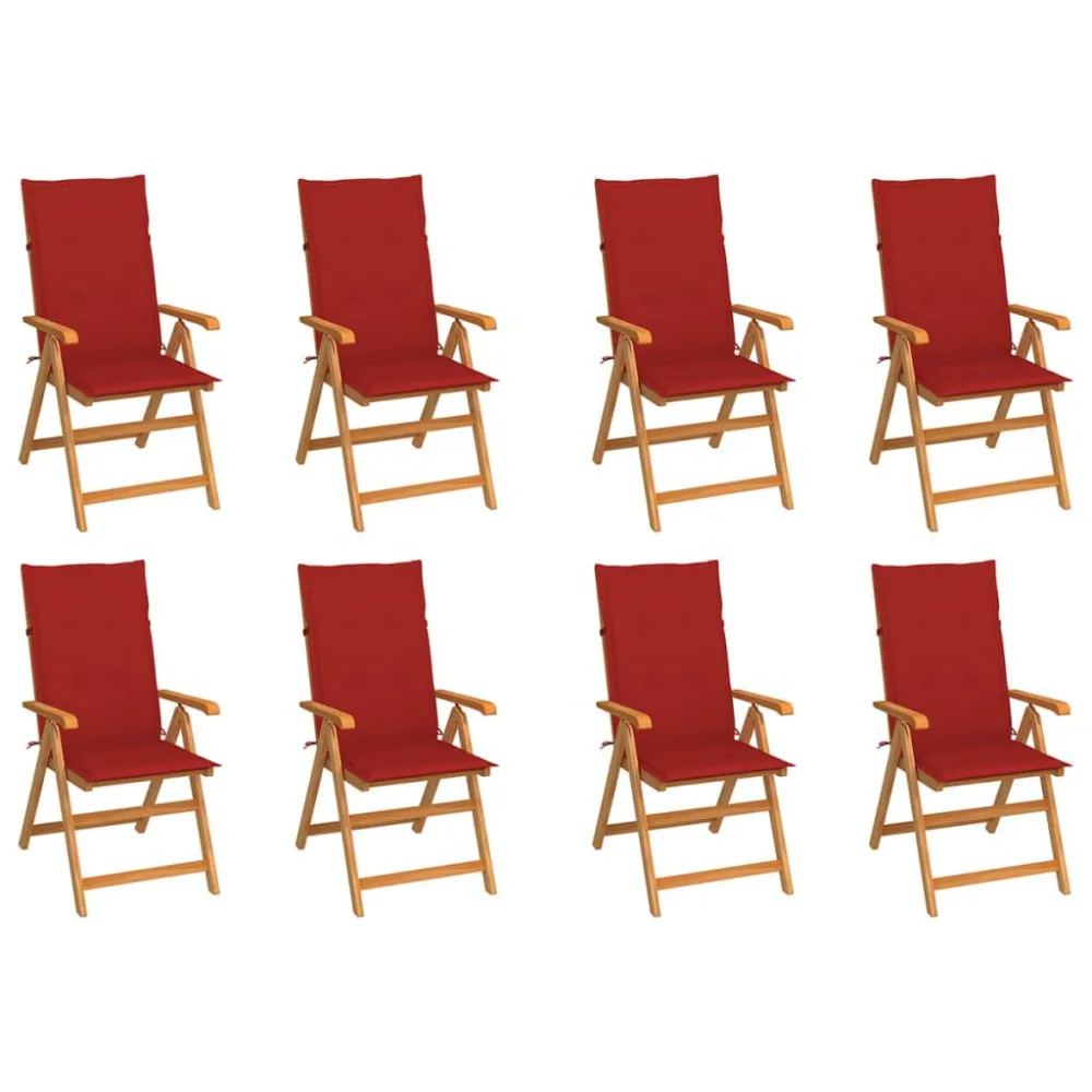 Cadeiras de jardim reclináveis com almofadões 8 pcs teca maciç