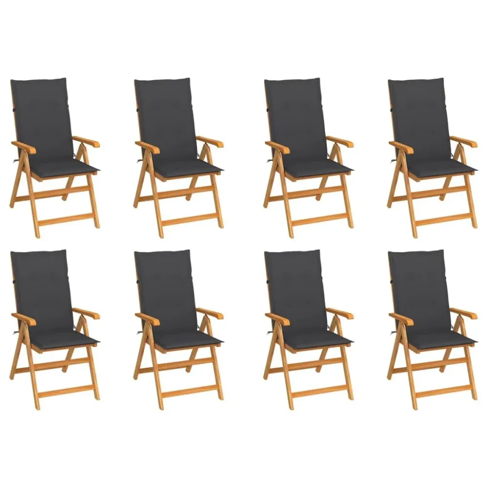 Cadeiras de jardim reclináveis com almofadões 8 pcs teca maciç