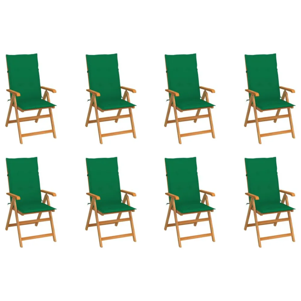 Cadeiras de jardim reclináveis com almofadões 8 pcs teca maciç