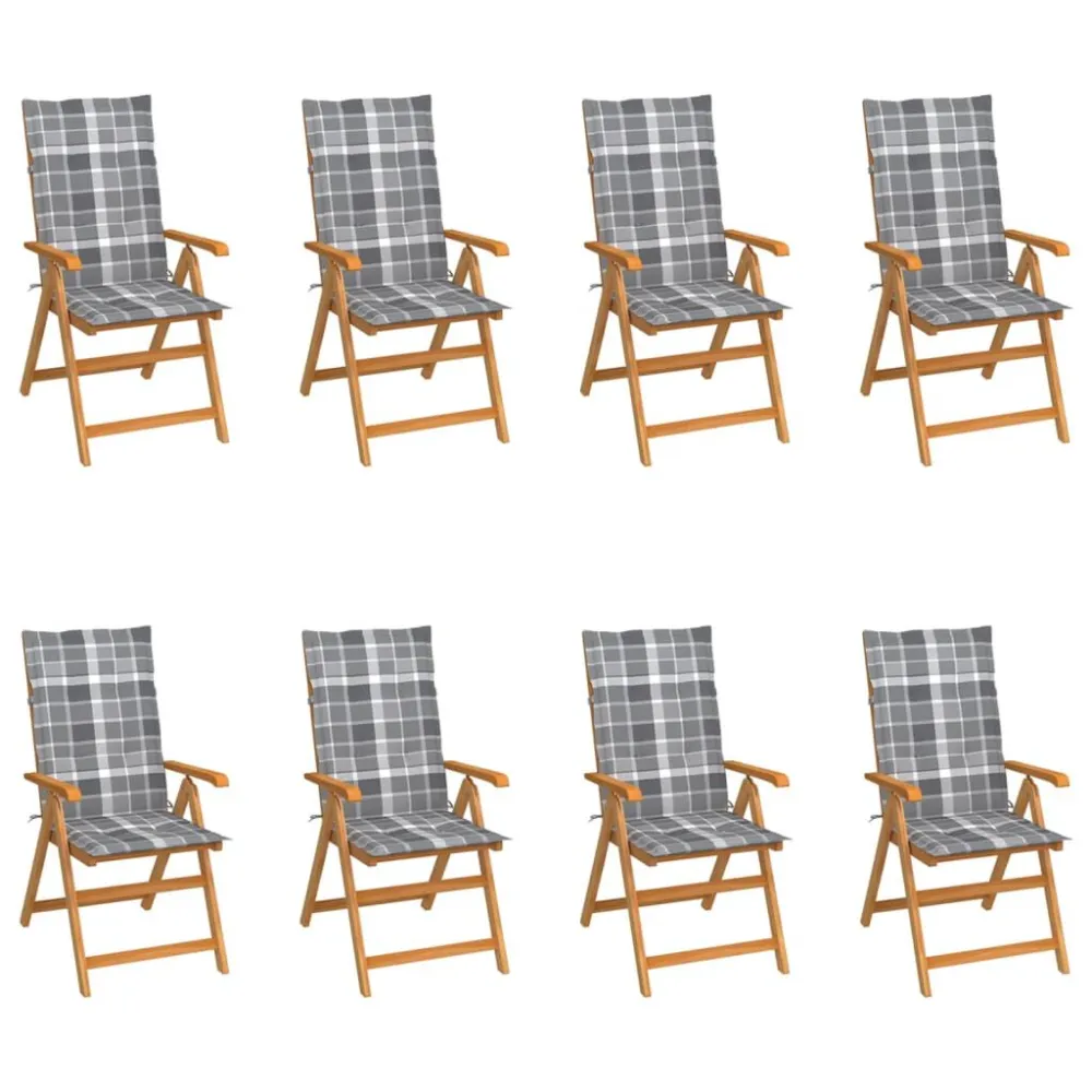 Cadeiras de jardim reclináveis com almofadões 8 pcs teca maciç