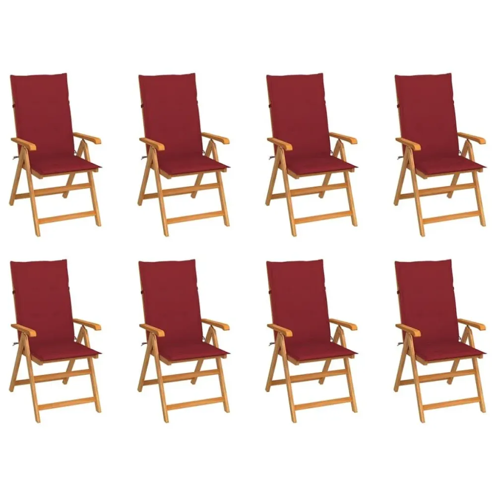Cadeiras de jardim reclináveis com almofadões 8 pcs teca maciç