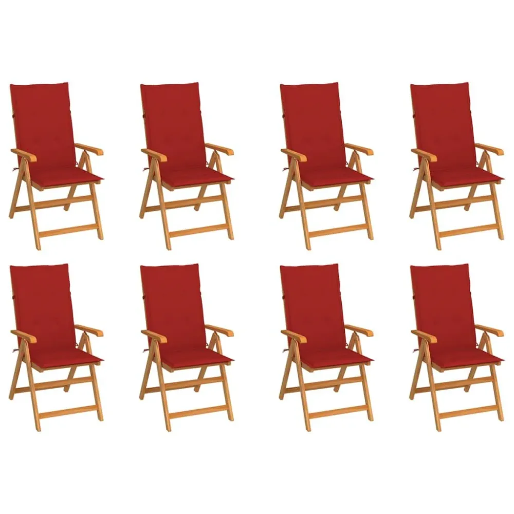 Cadeiras de jardim reclináveis com almofadões 8 pcs teca maciç