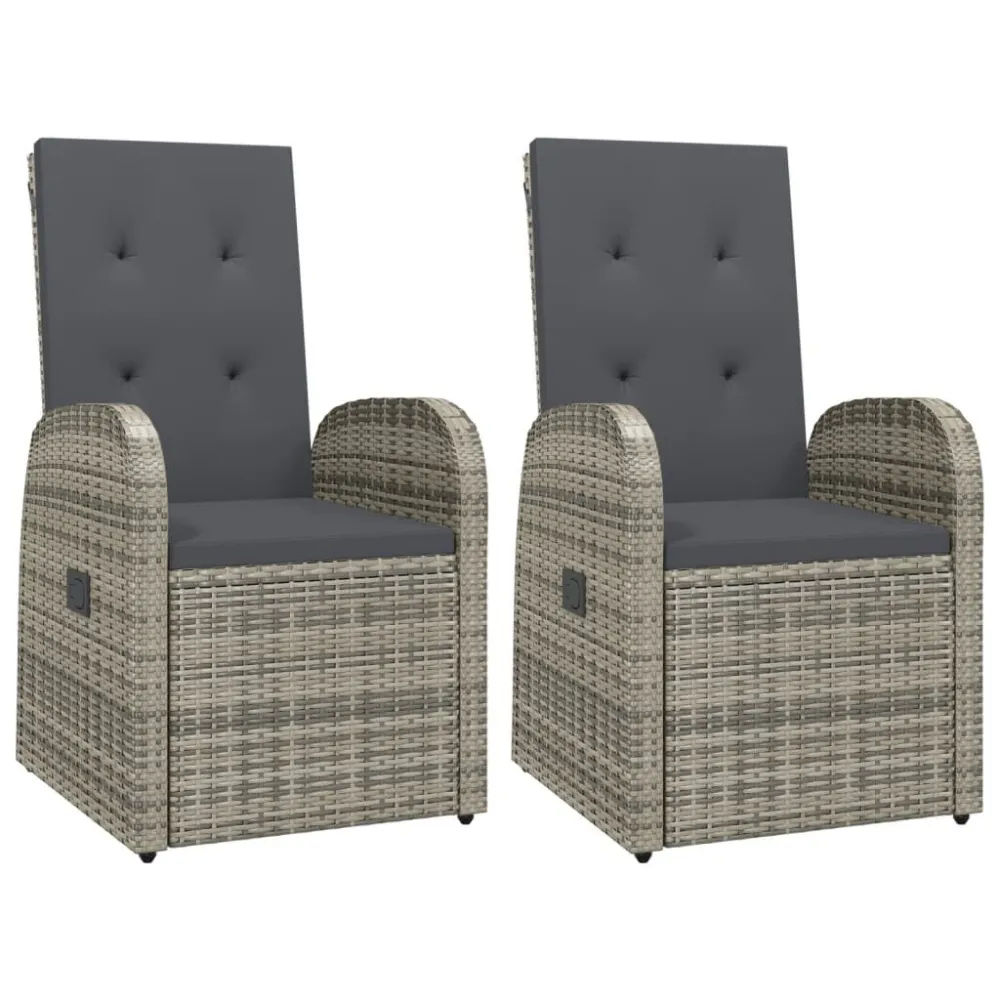 Cadeiras jardim reclináveis 2 pcs + almofadões vime PE cinzento