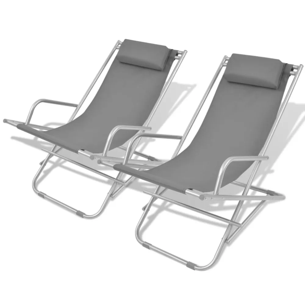 Cadeiras de jardim reclináveis 2 pcs ço cinzento