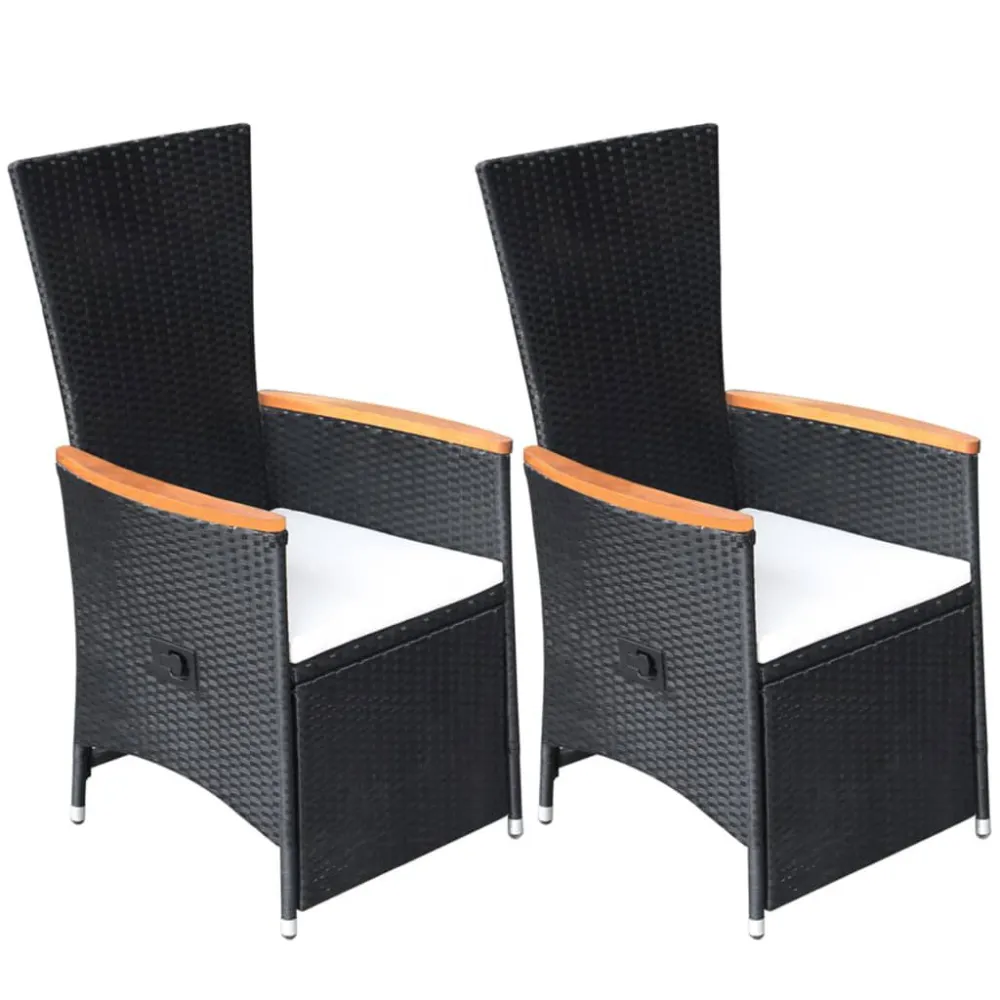 Cadeiras jardim reclináveis 2 pcs com almofadões vime PE preto