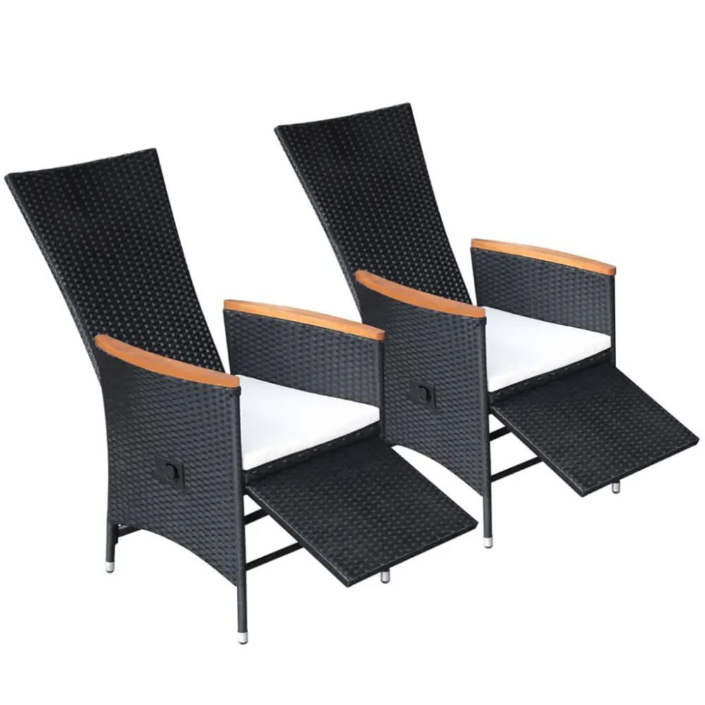 Cadeiras jardim reclináveis 2 pcs com almofadões vime PE preto