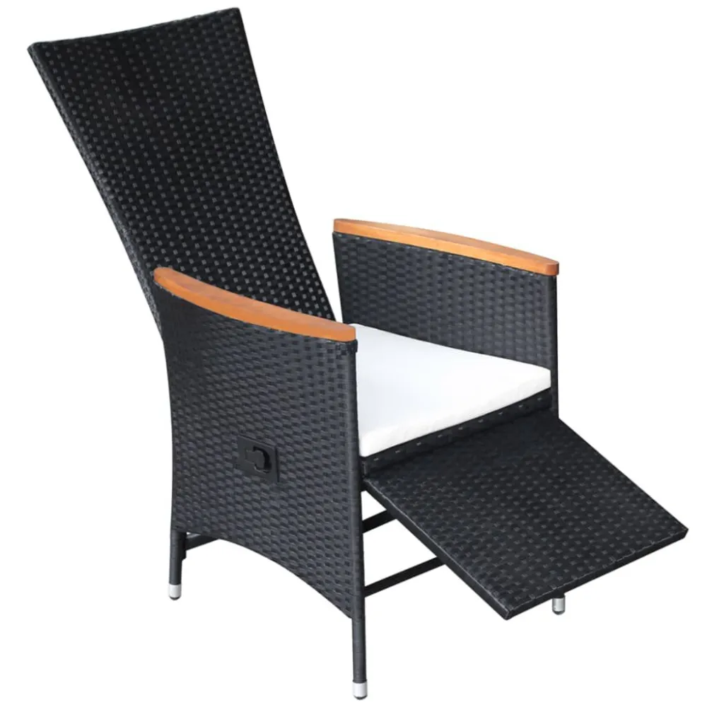 Cadeiras jardim reclináveis 2 pcs com almofadões vime PE preto