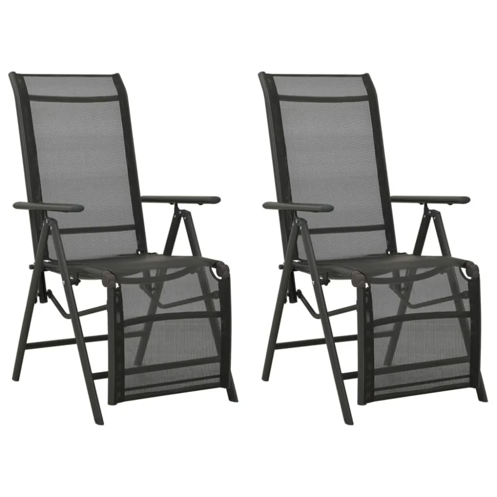 Cadeiras de jardim reclináveis 2 pcs textilene e alumínio preto