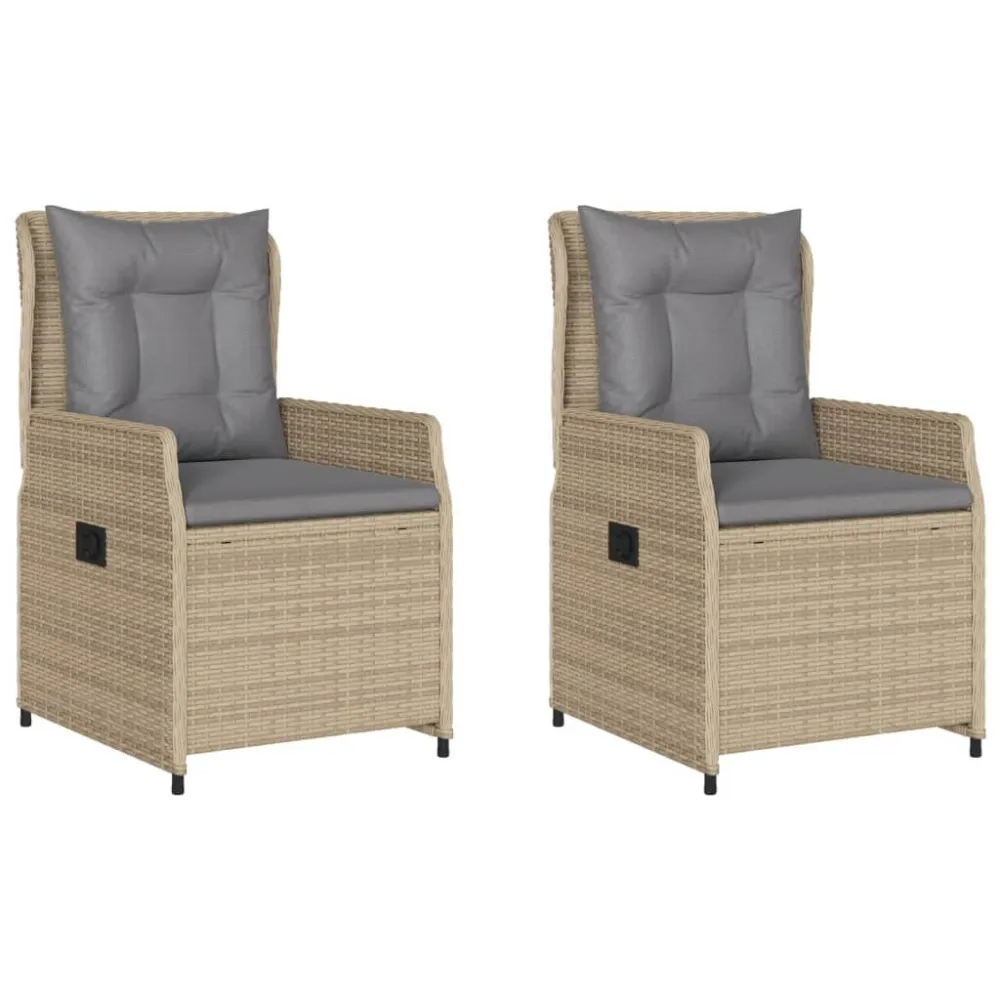 Cadeiras jardim reclináveis 2 pcs vime PE bege