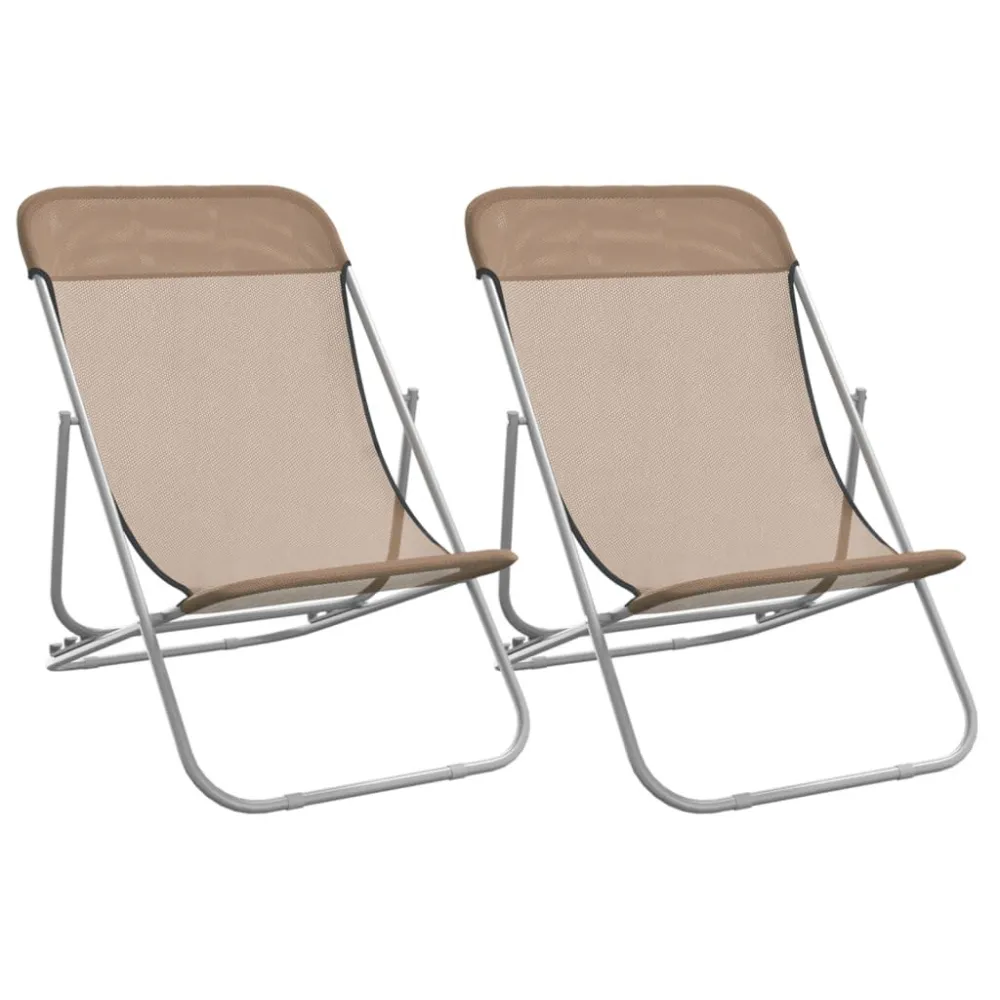 Cadeiras praia dobráveis 2pcs textilene/ço cinza-acastanhado