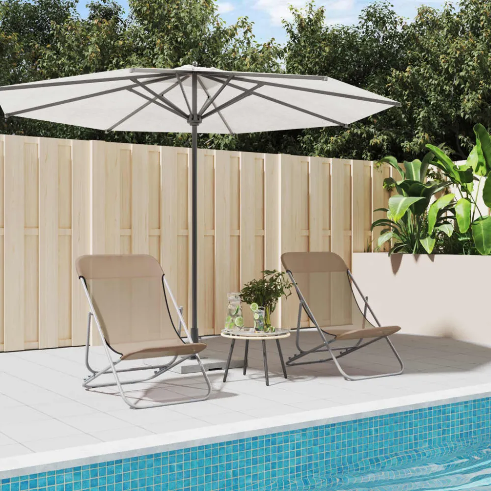 Cadeiras praia dobráveis 2pcs textilene/ço cinza-acastanhado