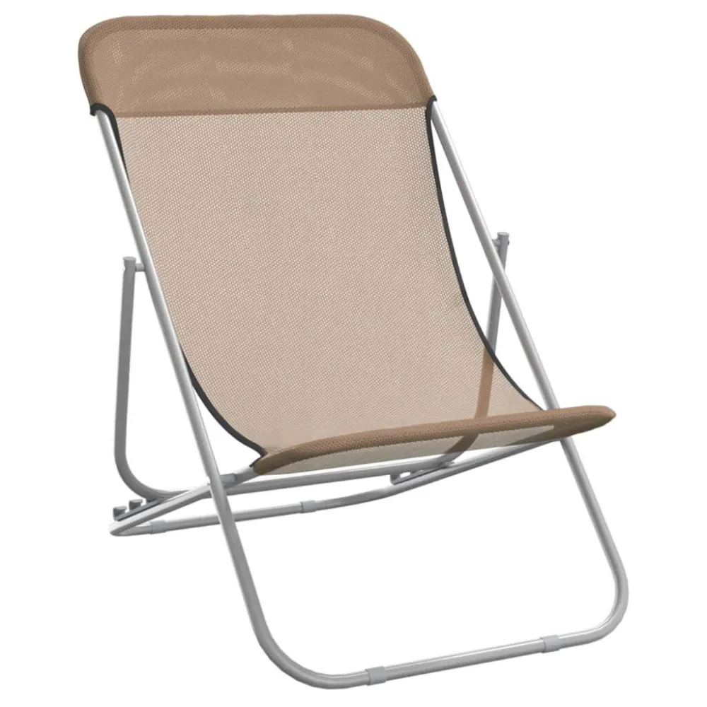 Cadeiras praia dobráveis 2pcs textilene/ço cinza-acastanhado