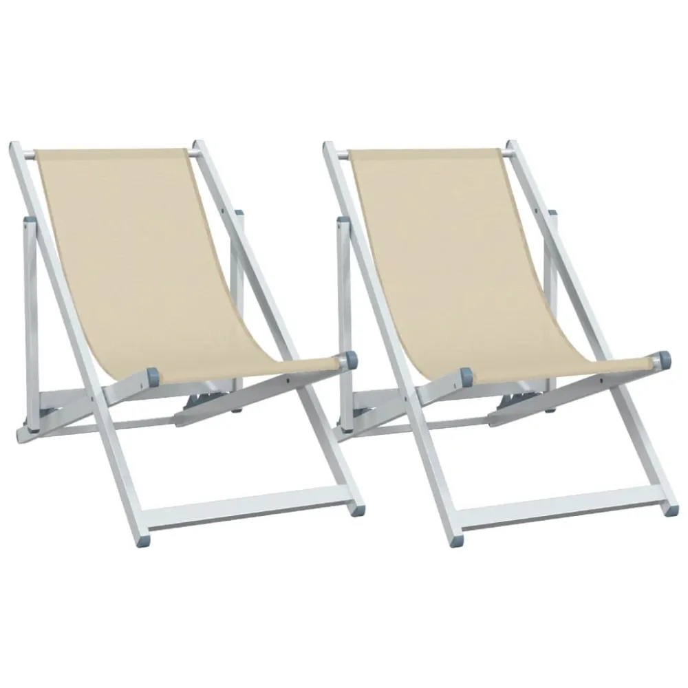 Cadeiras de praia dobráveis 2 pcs alumínio e textilene creme