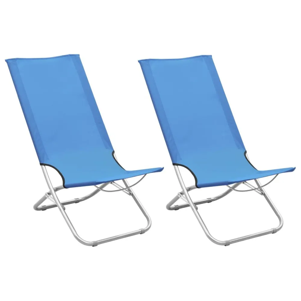 Cadeiras de praia dobráveis 2 pcs tecido azul
