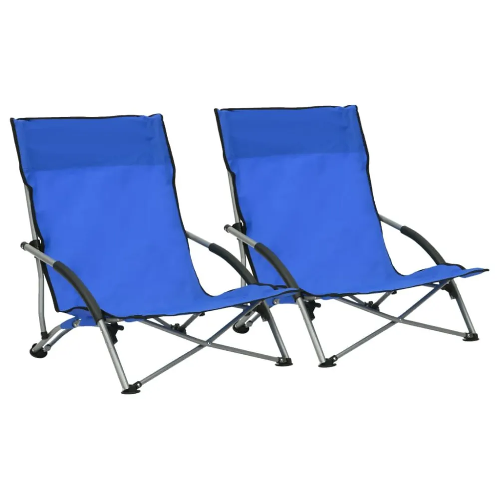 Cadeiras de praia dobráveis 2 pcs tecido azul