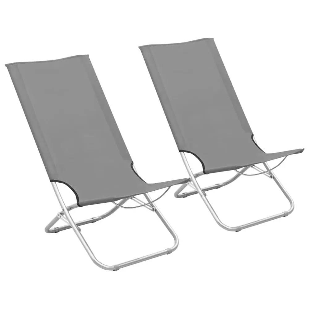 Cadeiras de praia dobráveis 2 pcs tecido cinzento