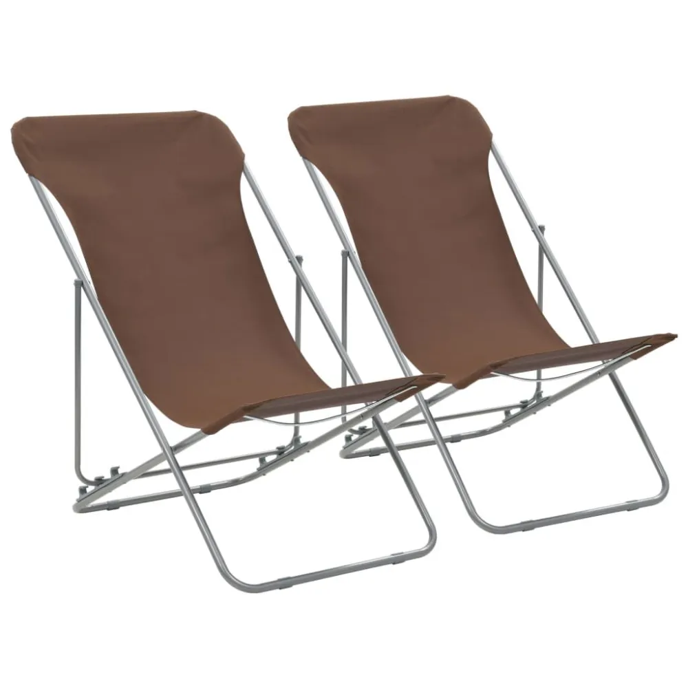 Cadeiras de praia dobráveis 2 pcs ço e tecido oxford castanho