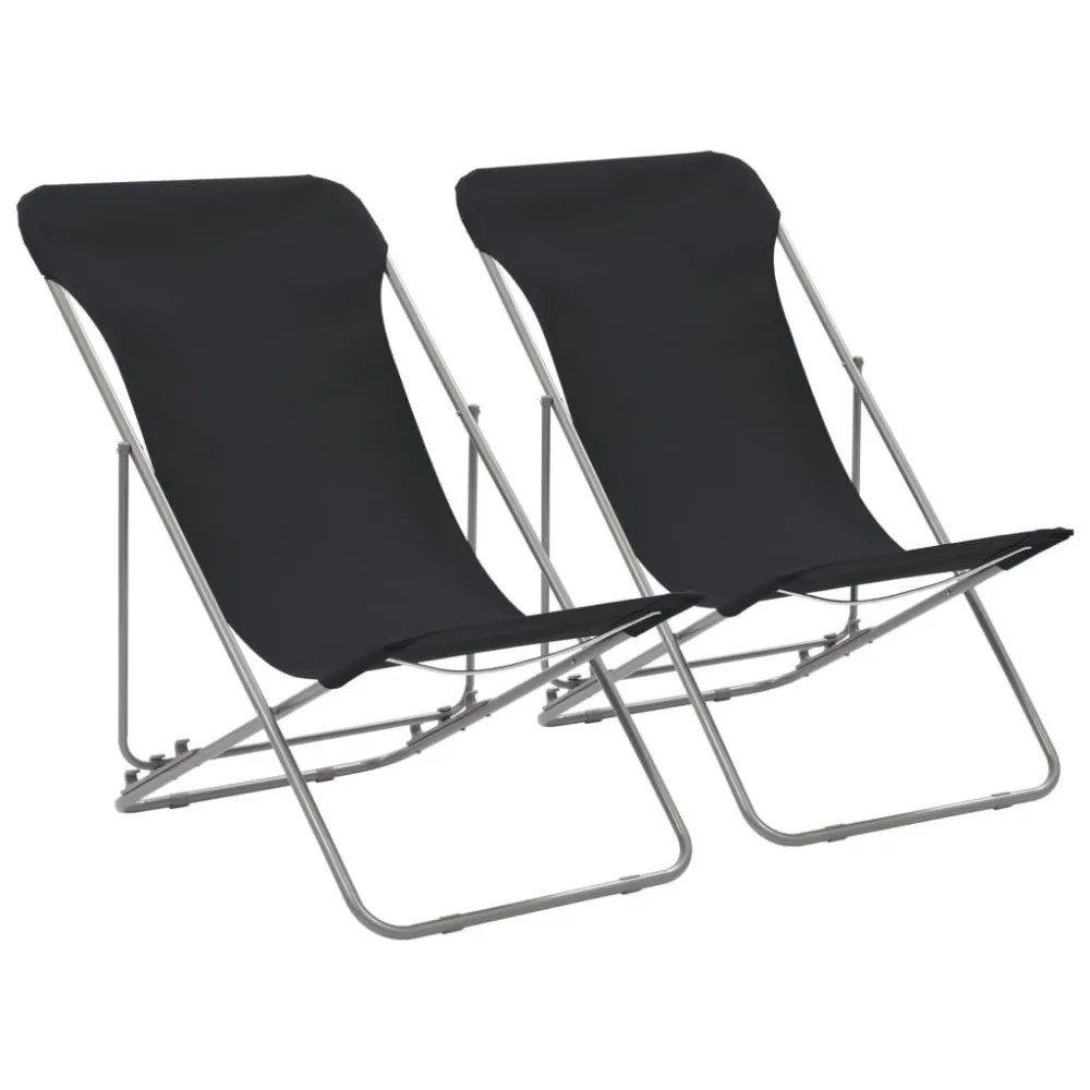Cadeiras de praia dobráveis 2 pcs ço e tecido oxford preto