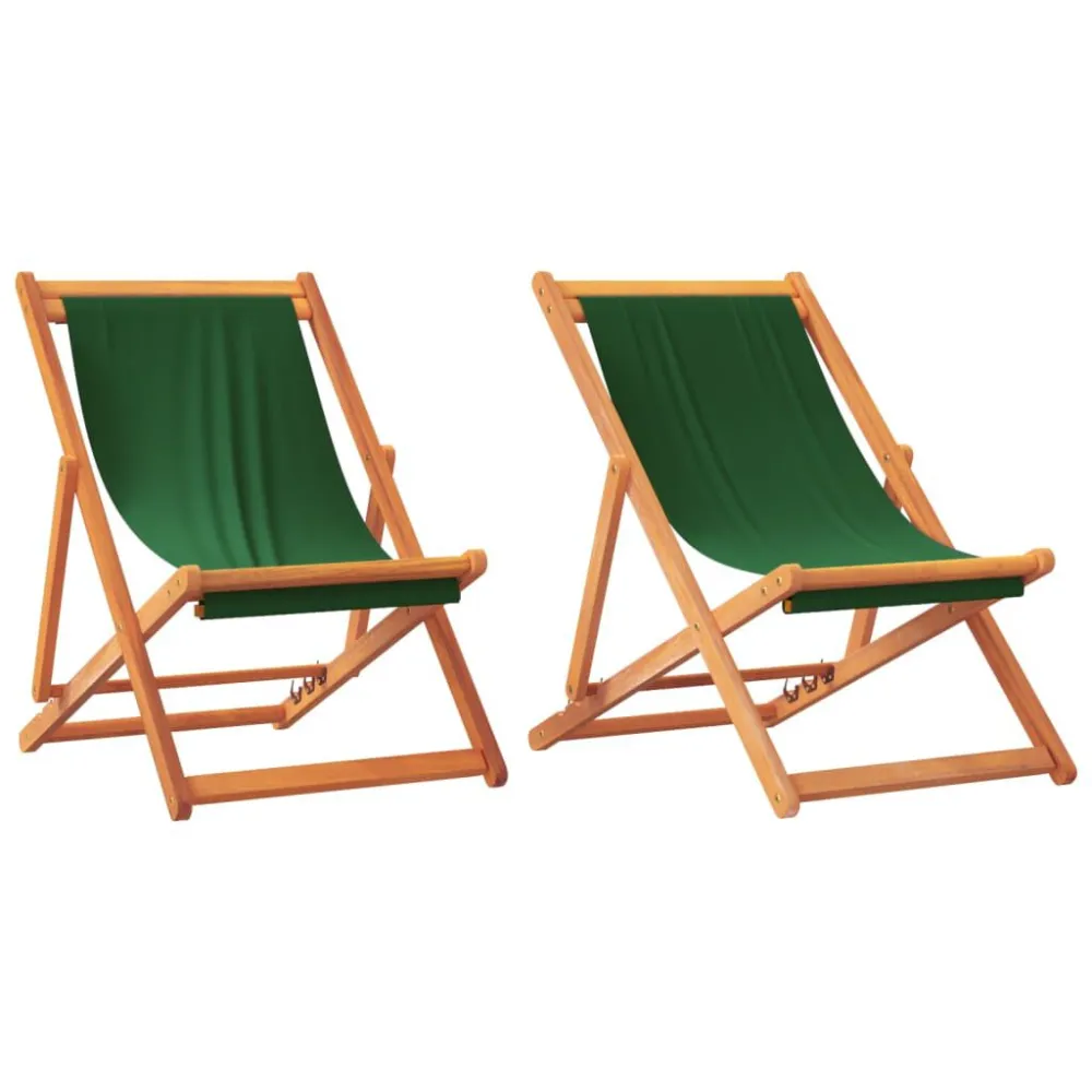 Cadeiras de praia dobráveis 2 pcs tecido verde