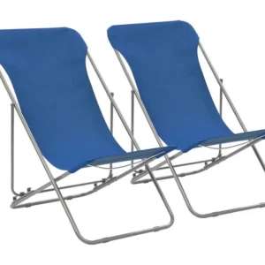 Cadeiras de praia dobráveis 2 peças ço e tecido oxford azul