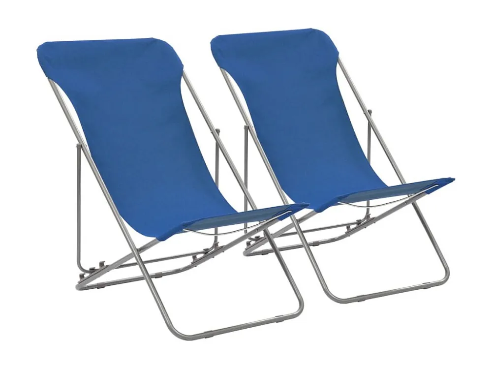 Cadeiras de praia dobráveis 2 peças ço e tecido oxford azul