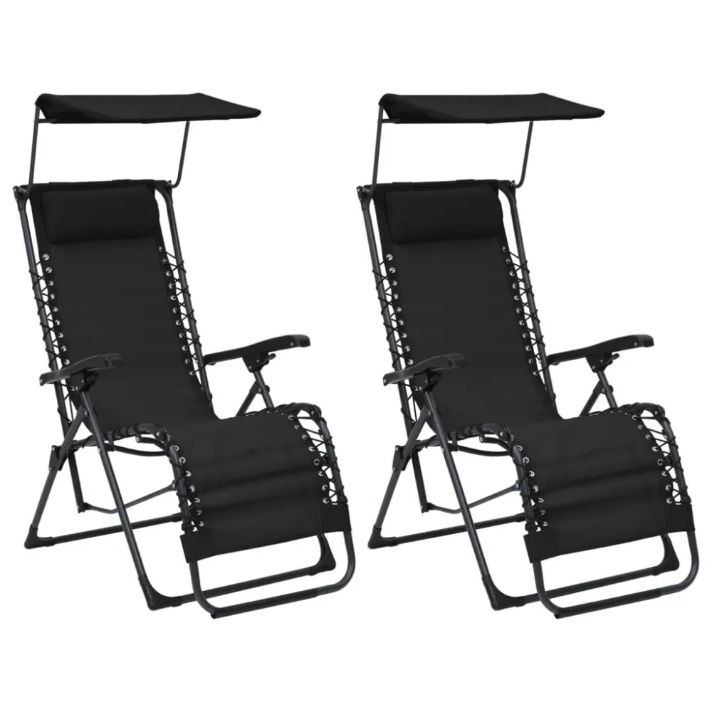 Cadeiras de pátio dobráveis 2 pcs textilene preto