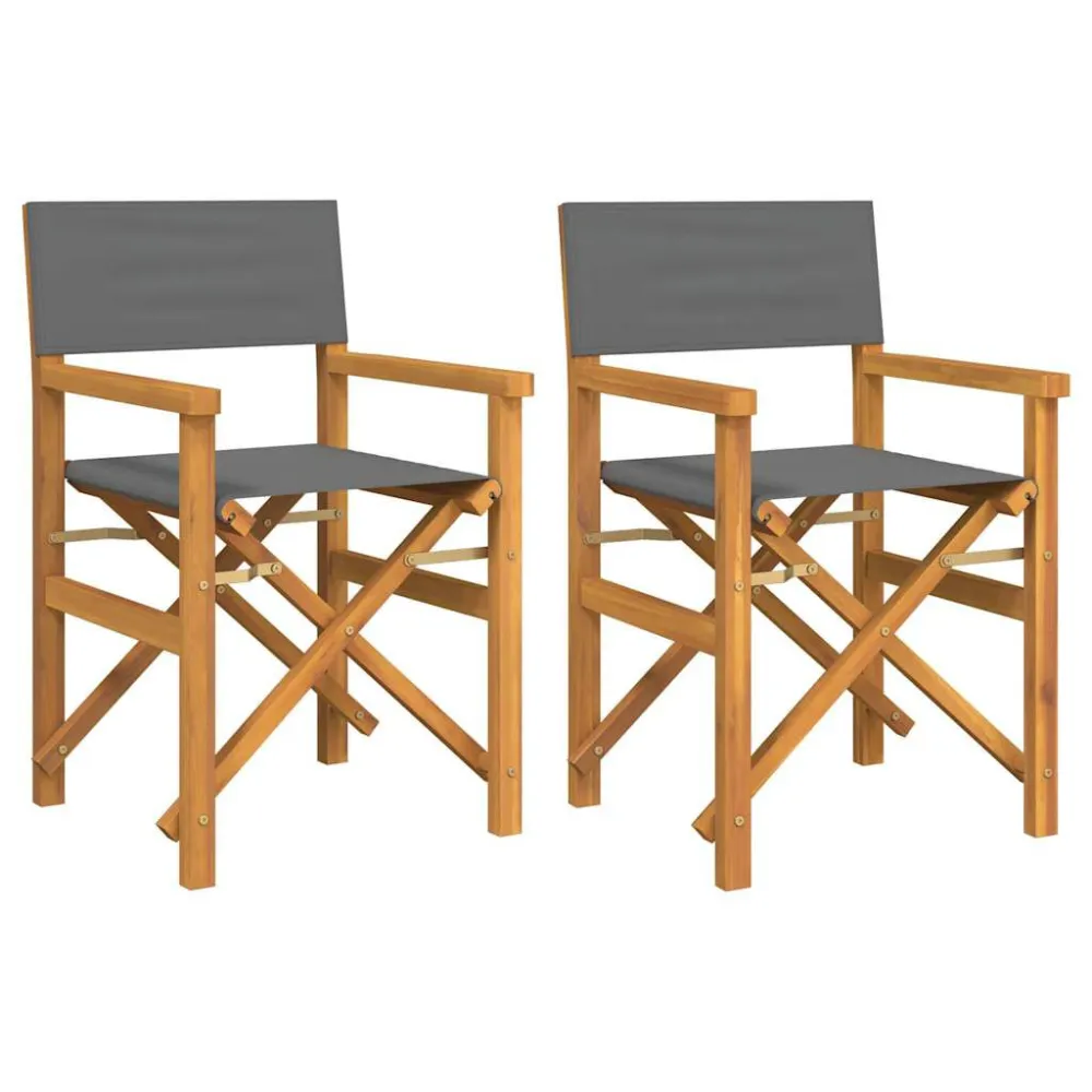Cadeiras de realizador dobráveis 2 pcs teca maciç cinzento