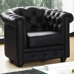 Cadeirão acolchoado em pele sintética Preto - CHESTERFIELD
