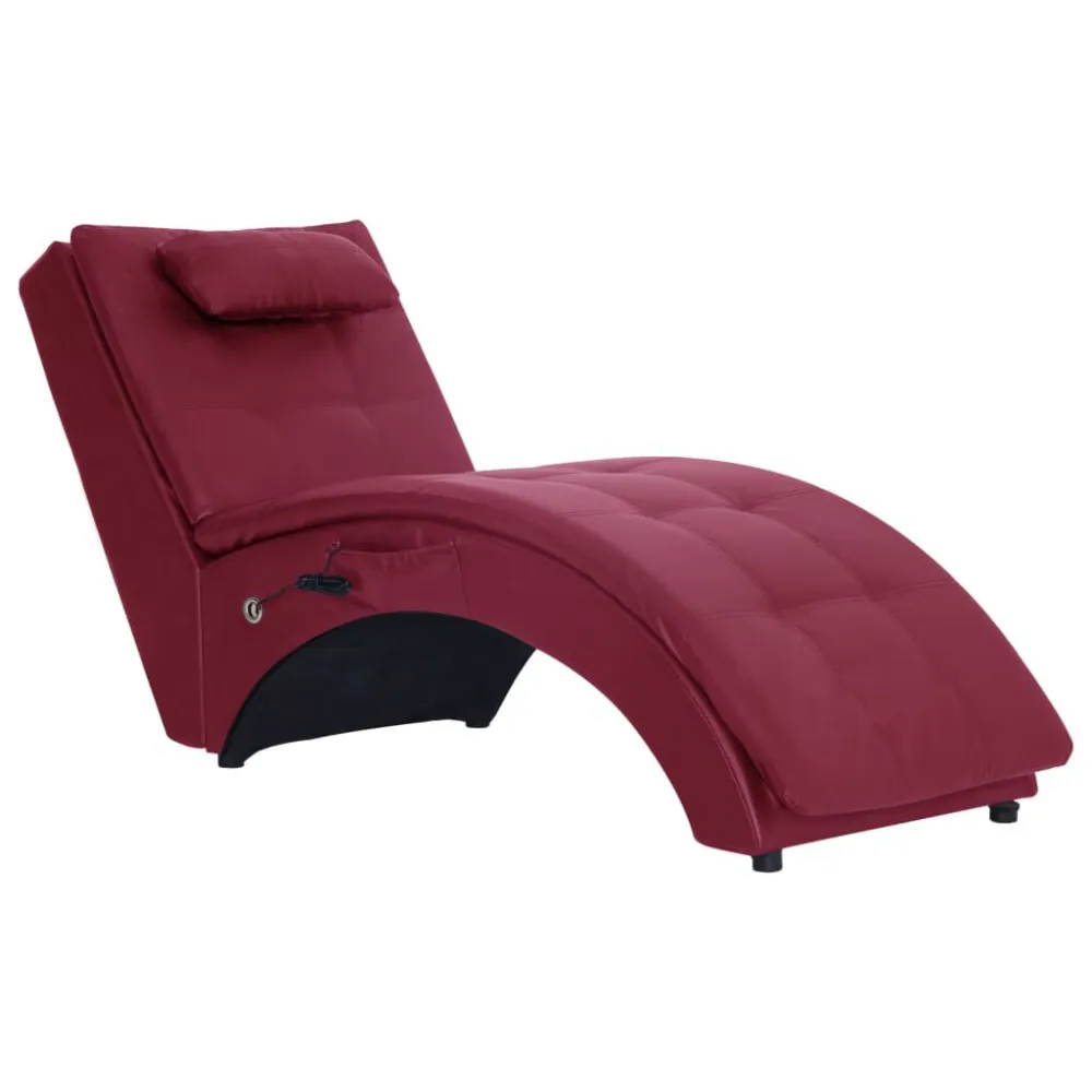 Chaise longue massagem com almofada couro artif. vermelho tinto