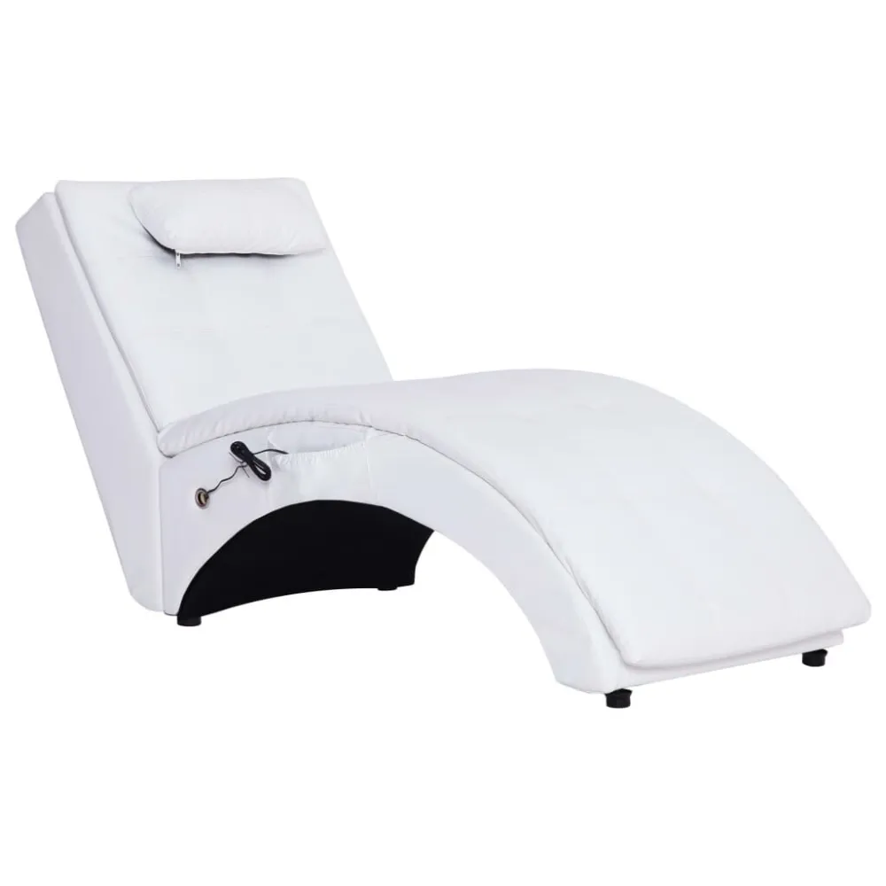 Chaise longue de massagem com almofada couro artificial branco