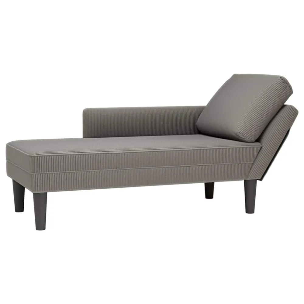 Chaise lounge com almofada tecido corduroy cinzento visível