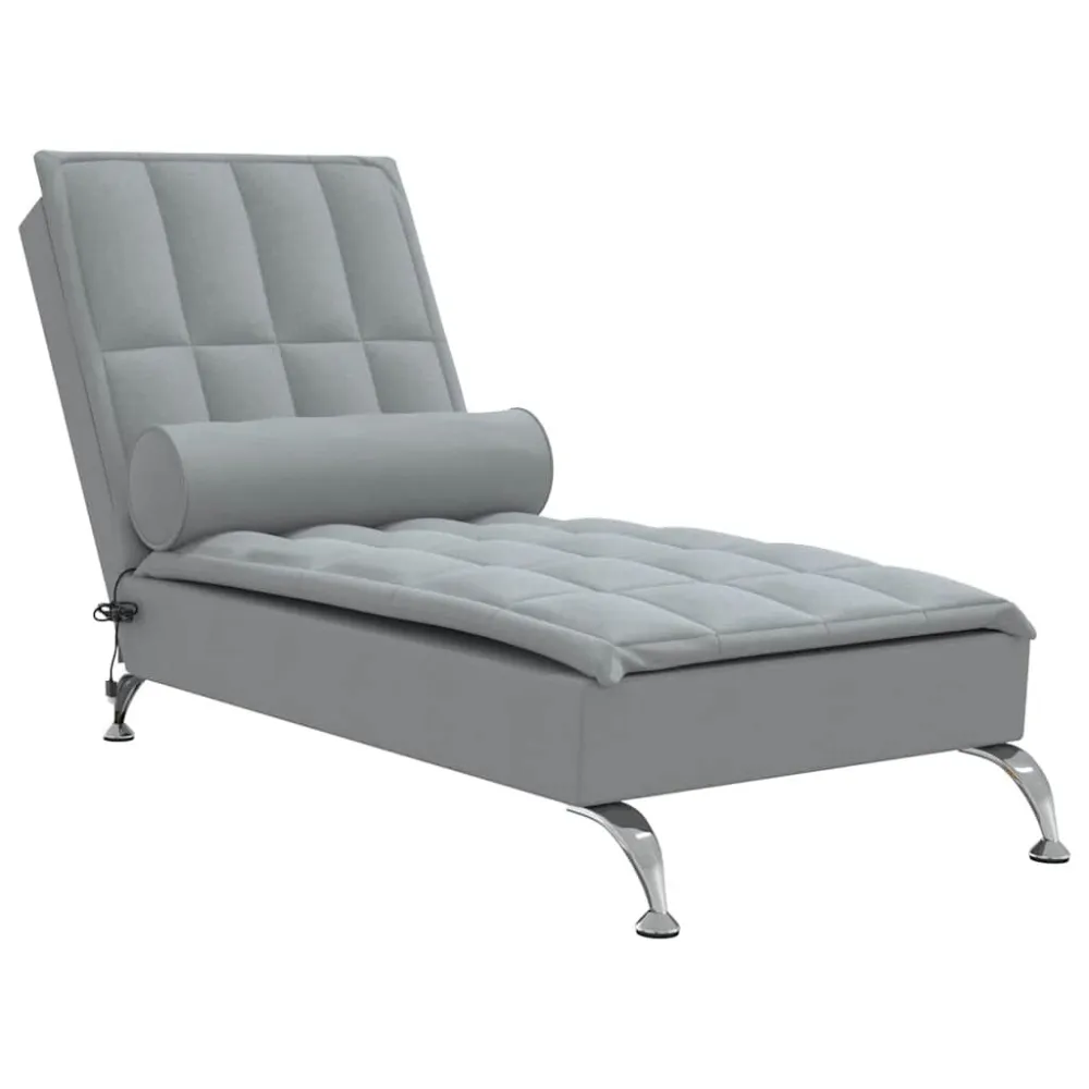 Chaise lounge de massagem com rolo tecido cinzento-claro