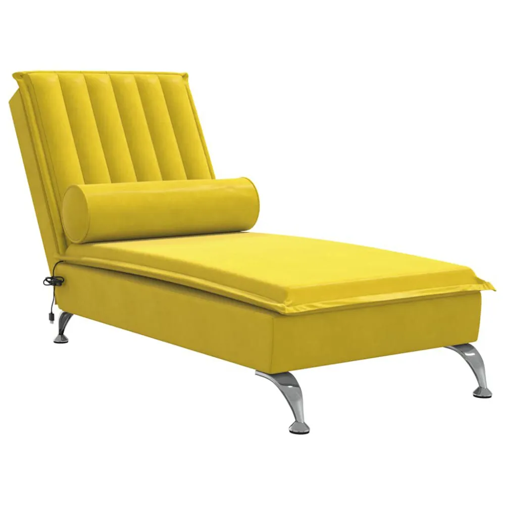 Chaise lounge de massagem com rolo veludo amarelo
