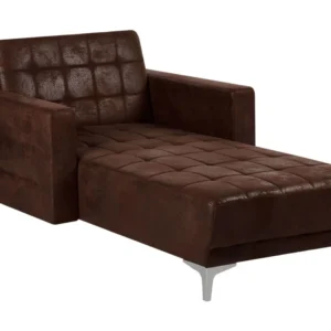 Chaise-longue reclinável em pele sintética castanha ABERDEEN