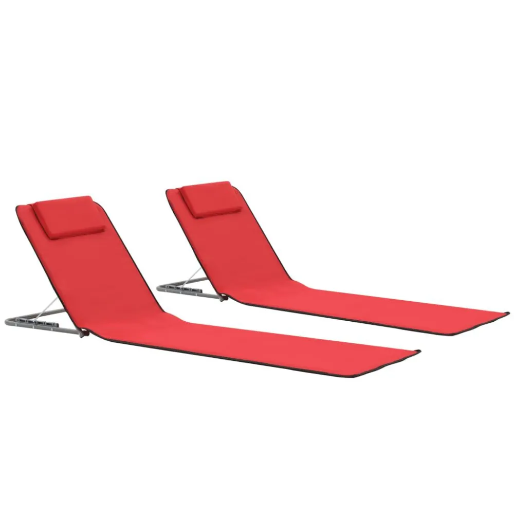 Colchões de praia dobráveis 2 pcs ço e tecido vermelho