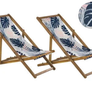 Conjunto 2 espreguiçadeiras madeira clara e 2 lonas brancas e habitual de folhas ANZIO