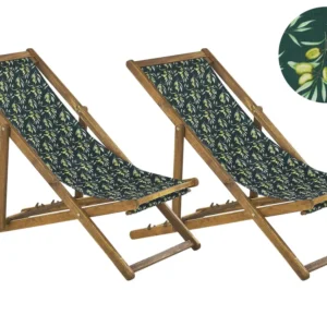 Conjunto 2 espreguiçadeiras madeira clara e 2 lonas brancas e típico oliveira ANZIO