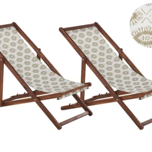 Conjunto 2 espreguiçadeiras madeira escura e 2 lonas brancas e regular boho ANZIO