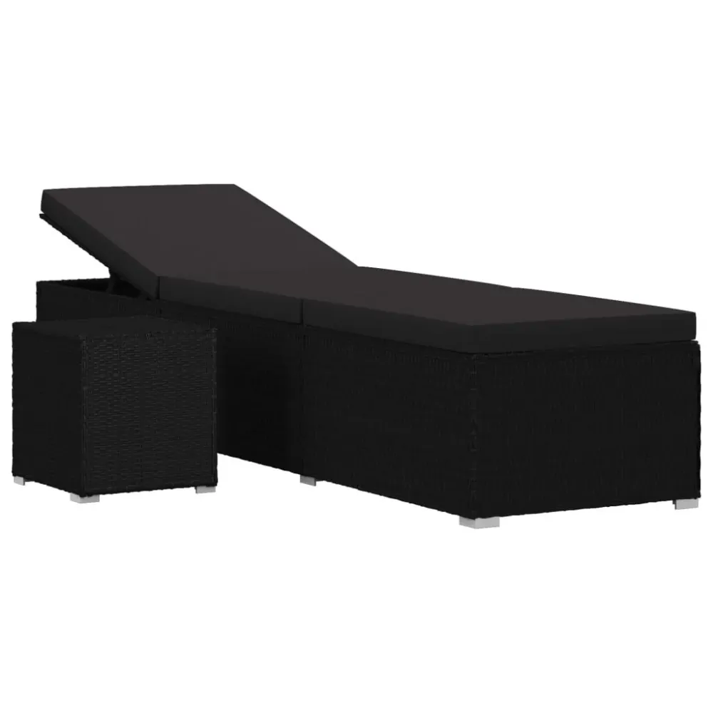 Espreguiçadeira com almofadão e mesa de centro vime PE preto