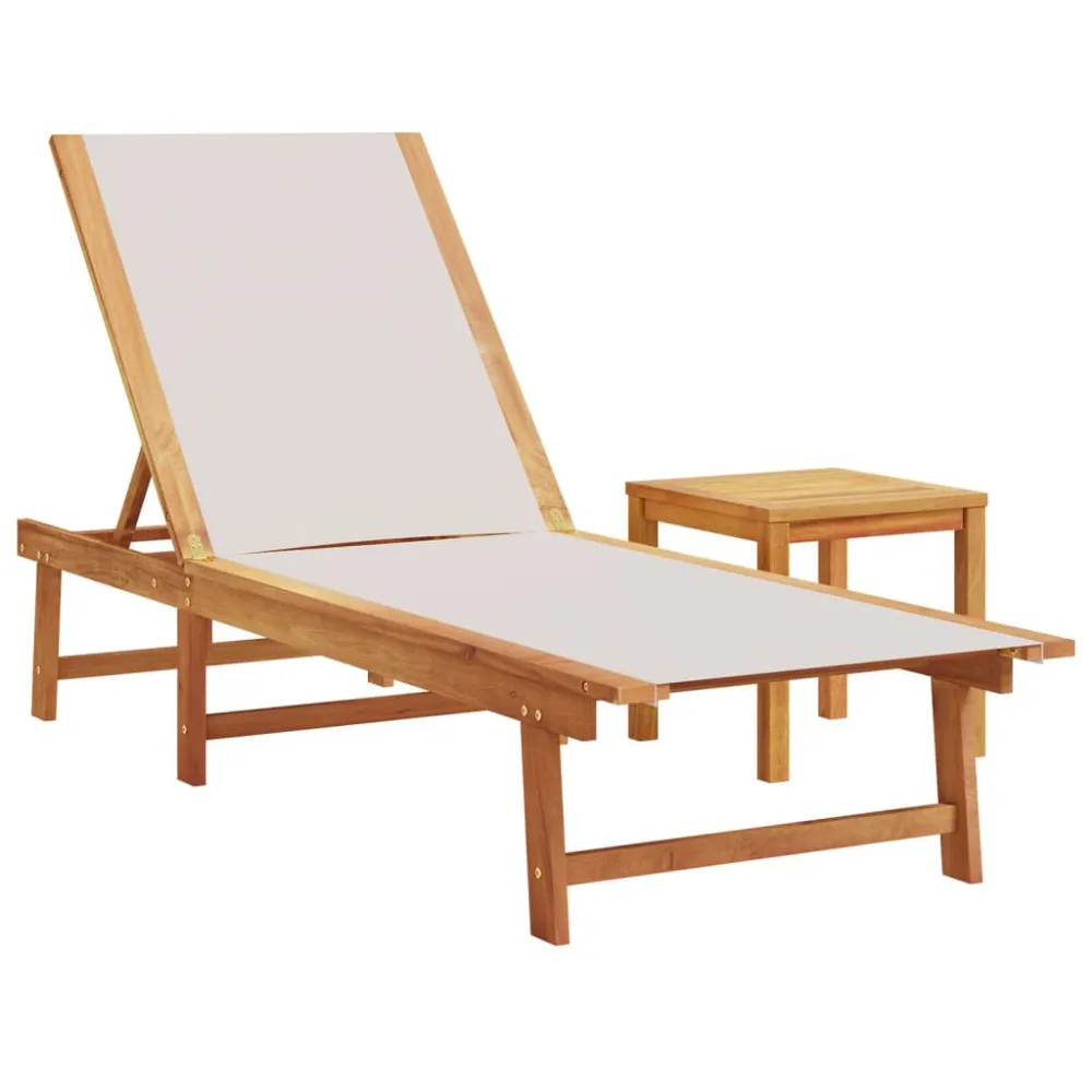 Espreguiçadeira com mesa acácia maciç e textilene cinzento