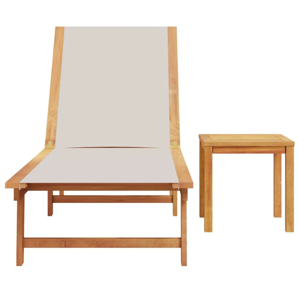 Espreguiçadeira com mesa acácia maciç e textilene cinzento