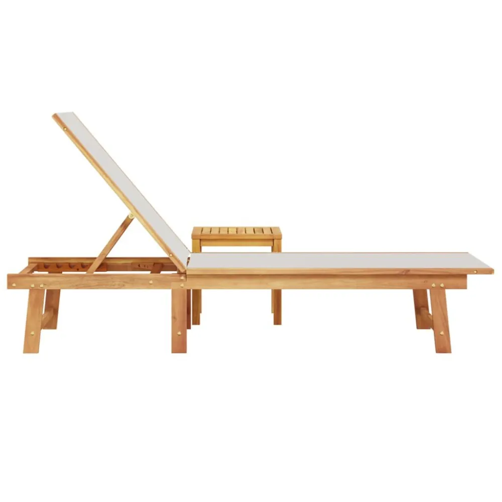 Espreguiçadeira com mesa acácia maciç e textilene cinzento