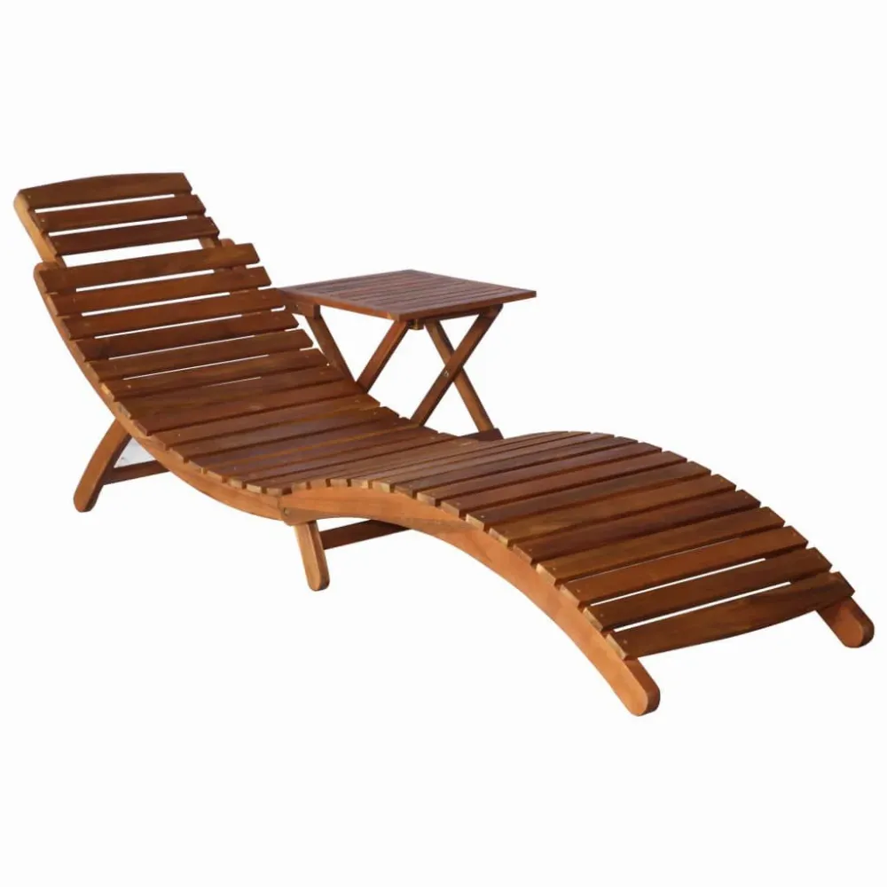 Espreguiçadeira com mesa madeira de acácia maciç castanho