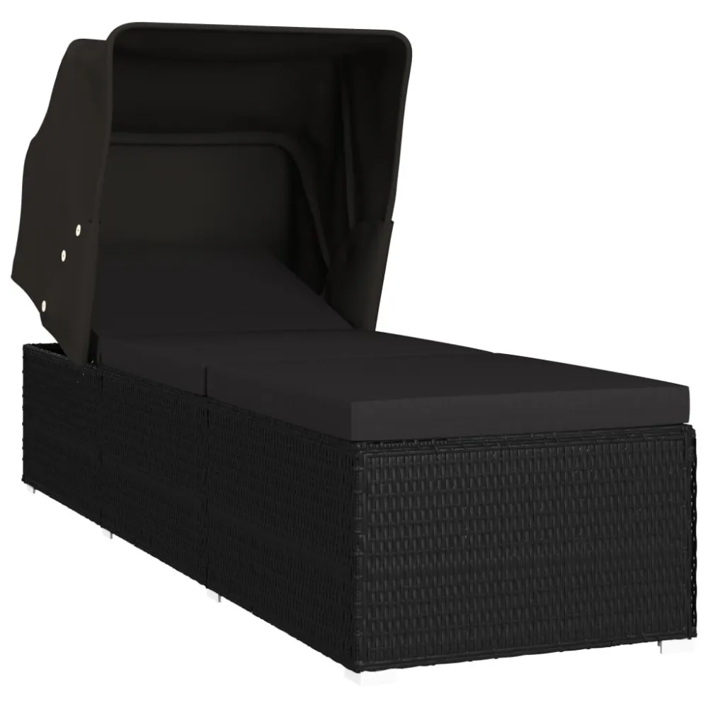 Espreguiçadeira com toldo e almofadão vime PE preto