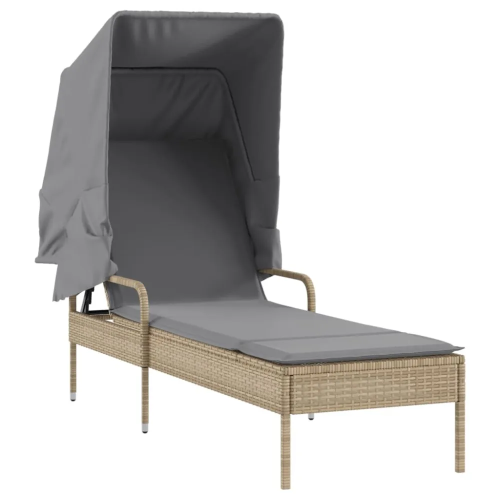 Espreguiçadeira com toldo vime PE bege