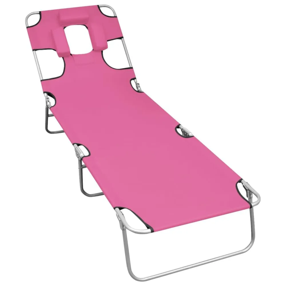 Espreguiçadeira dobrável com almofada cabeç ço rosa magenta