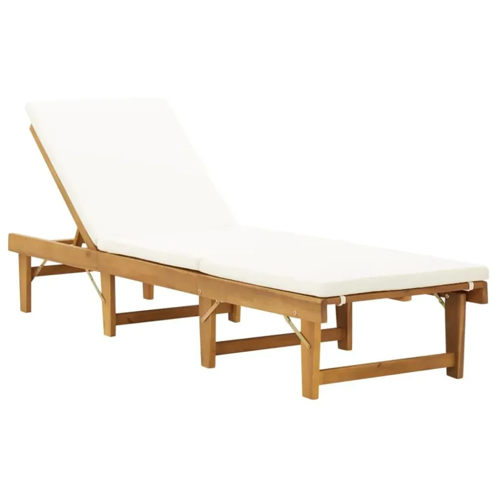 Espreguiçadeira dobrável comalmofadão acácia maciç branco nata