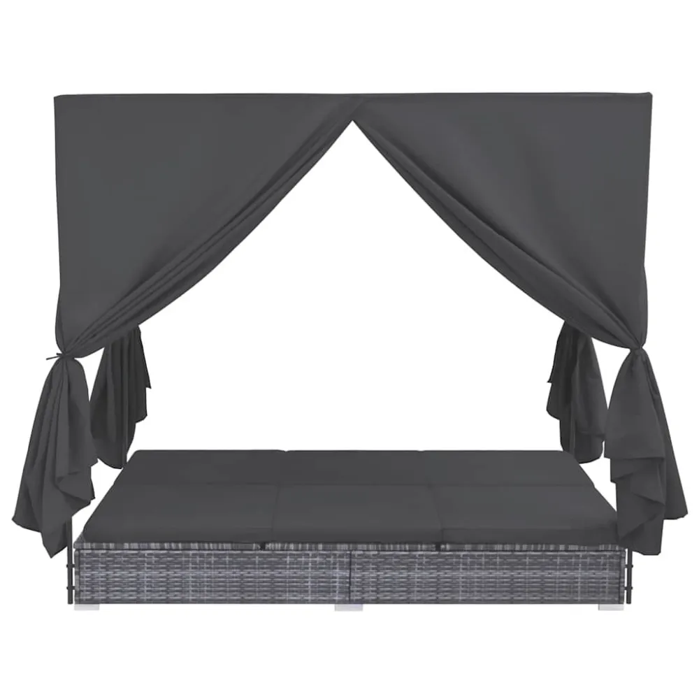Espreguiçadeira de exterior com cortinas em vime PE cinzento