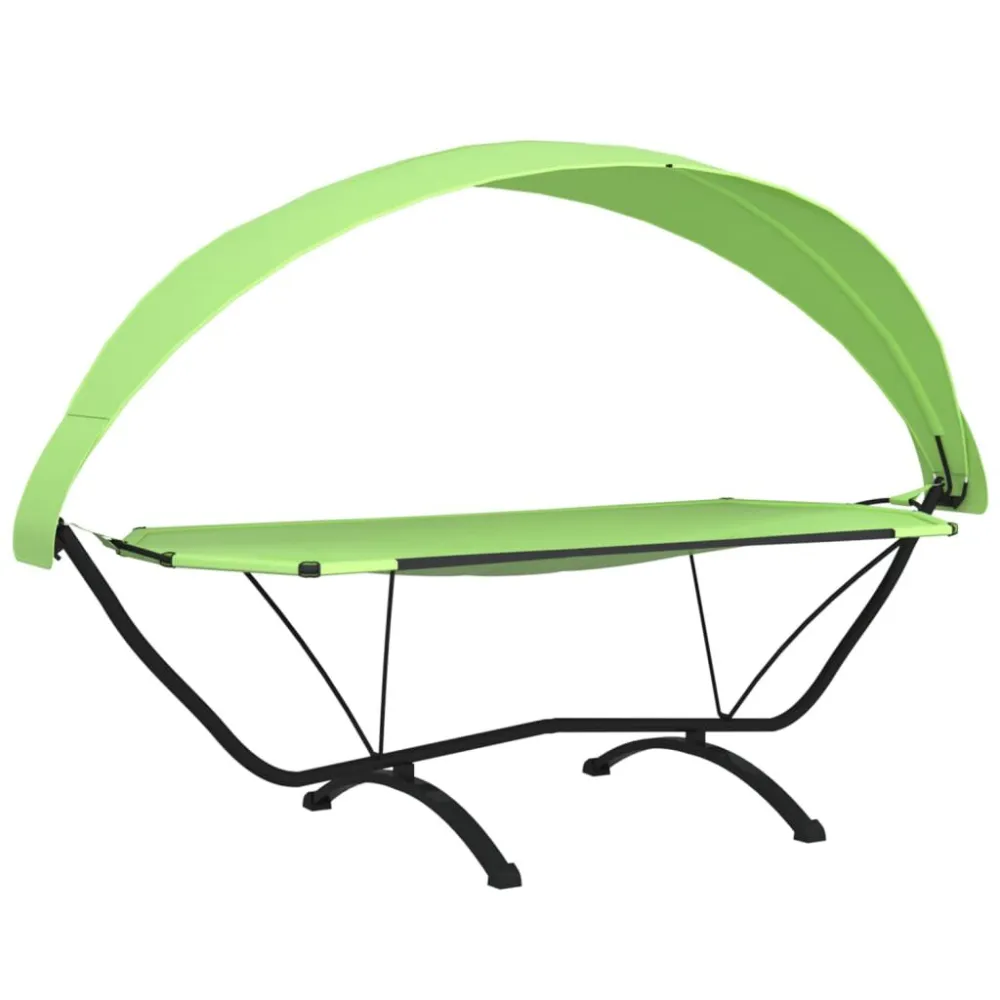 Espreguiçadeira exterior com toldo ço e tecido oxford verde