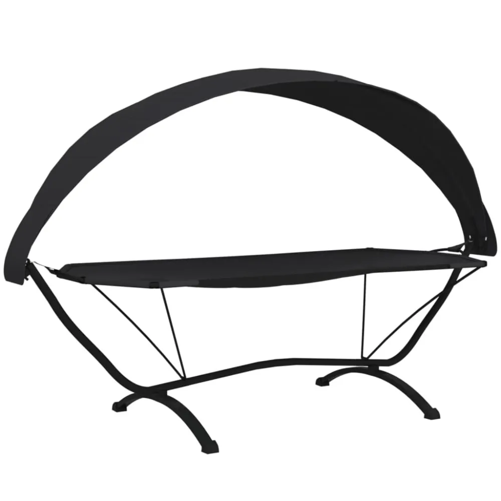 Espreguiçadeira exterior com toldo ço e tecido oxford preto